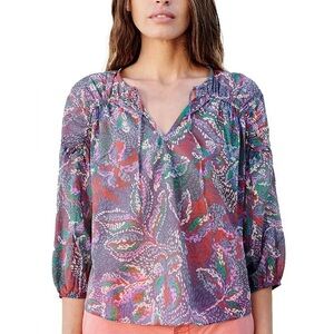 NEW SUNDRY SET womens 3/4-Sleeve V-Neck Blouse, Blue Terry Cropped Pant Set Sz 1